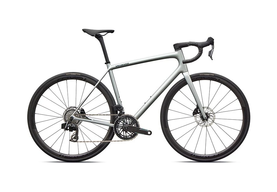 2026 Specialized Aethos Pro Axs Bike Gloss Shadow Silver / Emerald Metallic 49