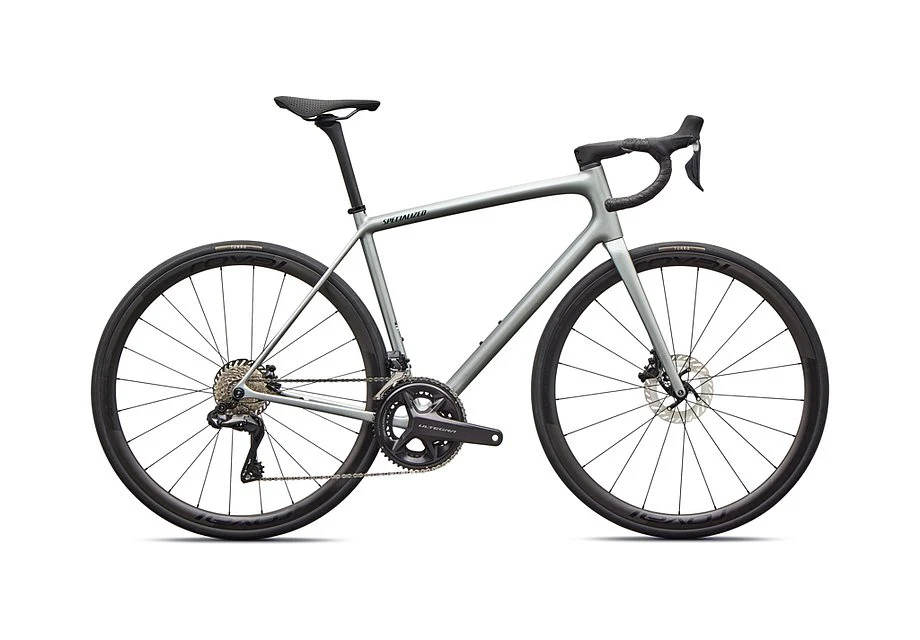 2026 Specialized Aethos Pro Di2 Bike Gloss Shadow Silver / Emerald Metallic 56