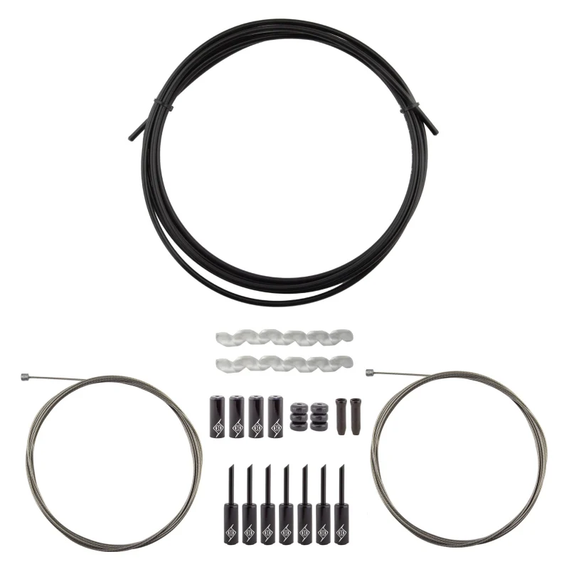 Origin8 Slick Compressionless 2x Gear Cable/Housing Kit Front and Rear 3200mm/2300mm & 2800mm 4mm/1.1mm Black MTB/Road Compressionless