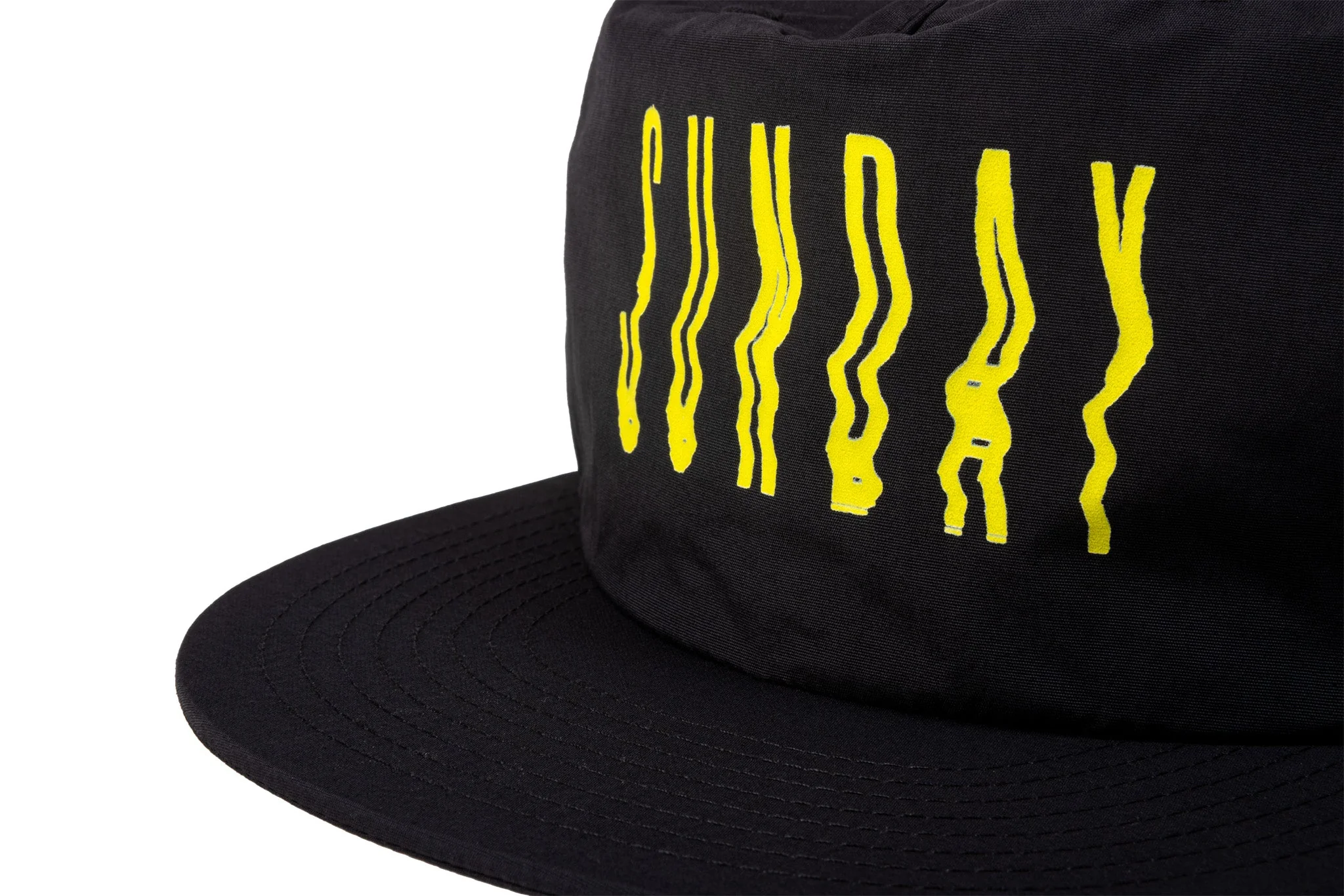 Sunday High Wave Nylon Snapback Hat (Black with Neon Yellow Screen Print) Hats - Image 2