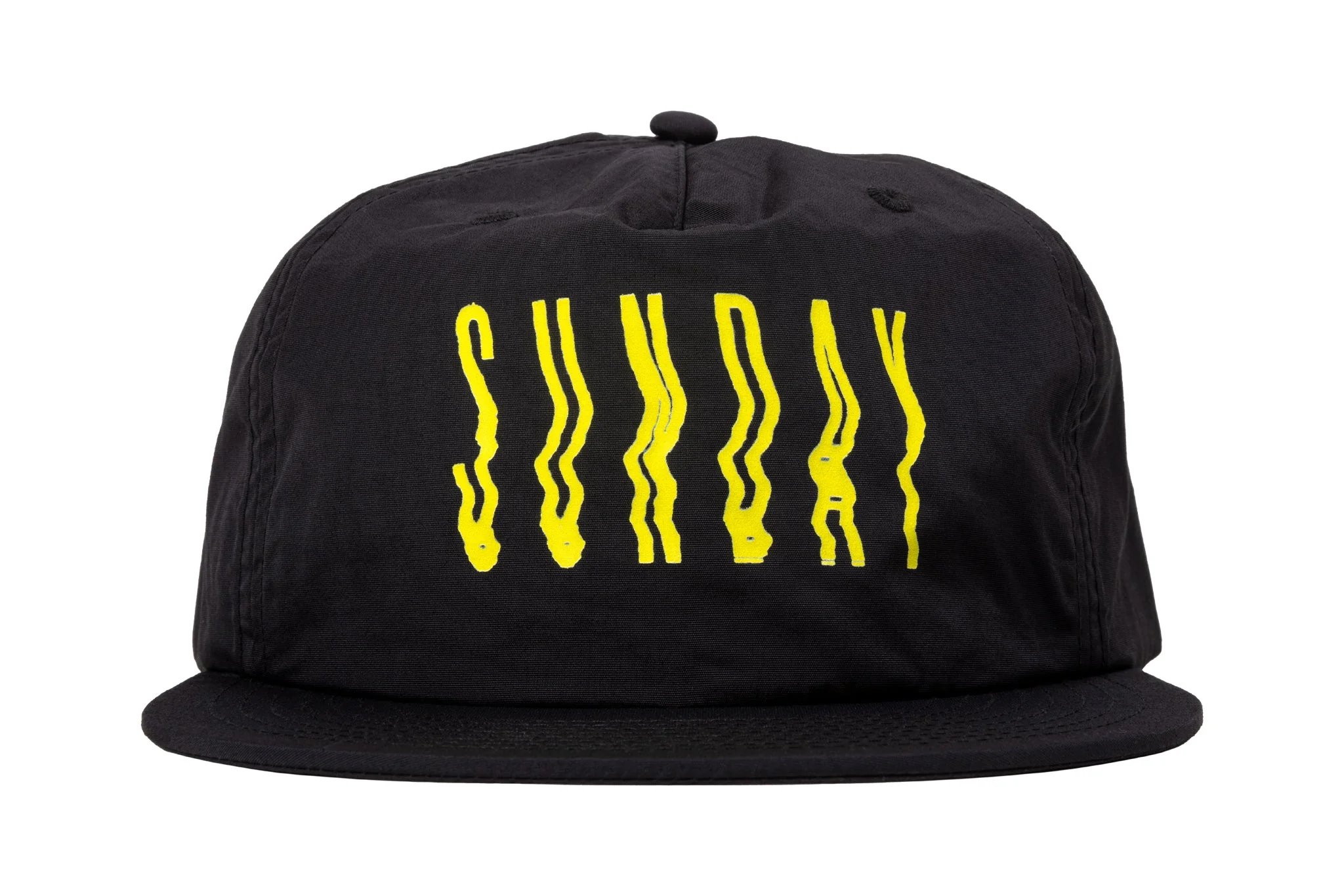 Sunday High Wave Nylon Snapback Hat (Black with Neon Yellow Screen Print) Hats - Image 3