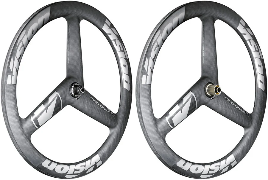 Vision Metron 3-Spoke Wheelset Tubeless 700c 3-Spoke Aero Design Disc Brake Center Lock Rotor Mount – BLK